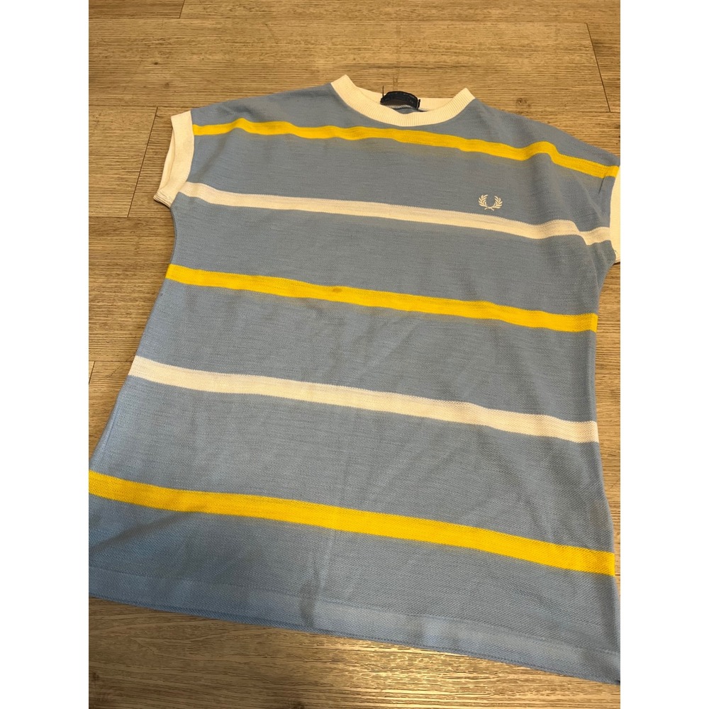 Fred Perry Vtg Acrylic Shirt Womens 38 M Made in England Blue Oi! GBH Rancid